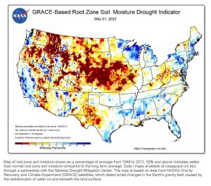 Image 2. Root Zone Soil Moisture Map May 1 2023.