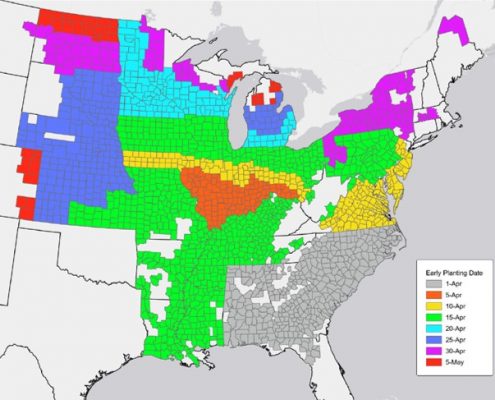 Image 1. County level map of RMA early plant dates for soybean.