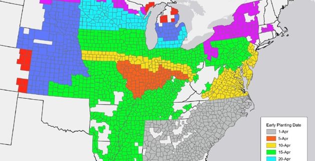 Image 1. County level map of RMA early plant dates for soybean.